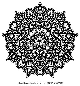 Abstract vector black and white illustration round beautiful ornament. Decorative vintage ethnic mandala pattern. Design element for tattoo or logo.