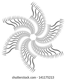 Abstract vector black and white pattern with six-winged propeller-like figure. Easy to change the colors. 