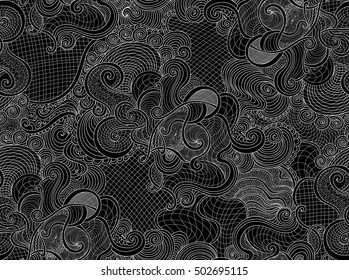 Abstract vector black and white seamless pattern with figured interlaced lines