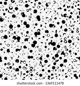 Abstract vector black and white spots transparent seamless pattern for modern design. Grunge background. Pollution concept