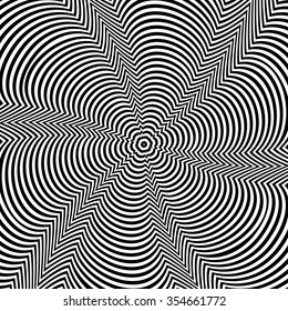 Abstract vector black and white striped background. Optical illusion