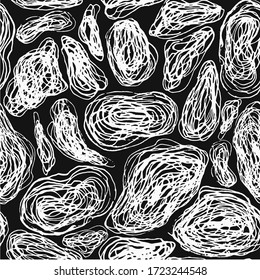 Abstract vector black and white textured hand drawn round shape seamless pattern. Modern monochrome texture with unique messy circles for textile design, wrapping paper, surface, wallpaper, background