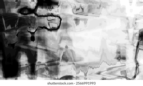 Abstract vector black and white wavy background. Liquid dynamic monochrome illustration with sine waves. Post-apocalyptic beautiful screensaver