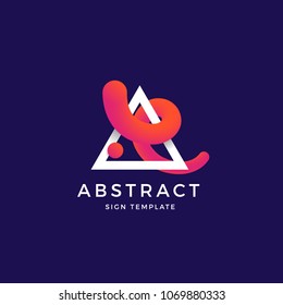 Abstract Vector Blend Curve in a Trinagle Symbol, Sign or Logo Template. Elegant Curved Line with Bright Colorful Gradient. Isolated.