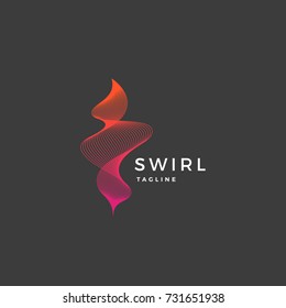 Abstract Vector Blend Wavy Symbol, Sign or Logo Template. Elegant Curved Lines with Modern Pink to Red Gradient. Dark Grey Background.