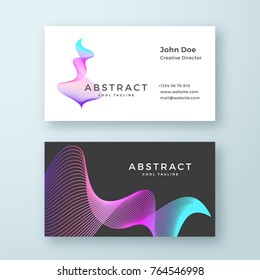Abstract Vector Blend Wavy Symbol Business Card Template. Elegant Curved Lines with Bright Colorful Gradient Stationary Layout. Isolated.