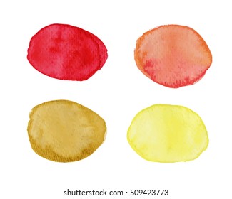 Abstract vector blots with watercolor effect in red and yellow palette. Multicolored stains with watercolor effect. Watercolor speech bubble. Watercolor text cloud. Watercolor spots isolated on white