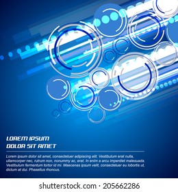 Abstract vector blue background with circular elements/design with place for your content, print or pc desktop/vector illustration