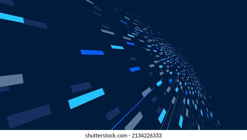 Abstract vector blue background, communication technology concept, dark 3d bits flying in perspective, futuristic abstraction.