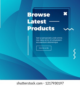 Abstract vector blue background. Composition with fluid shape, stipple waves and frame for text or message.