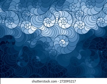 Abstract vector blue background of doodle drawn lines