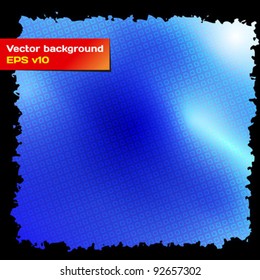 Abstract vector blue background. Grungy black frame edges.