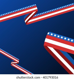 Abstract vector blue background with ribbon in colors of national united states flag. Concept for USA Presidential election 2016 or Independence Day. Banner design template with copy space.