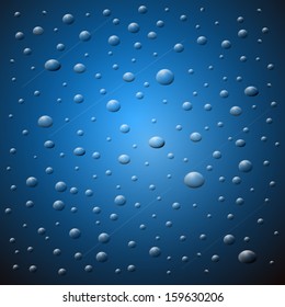 Abstract Vector Blue Background. Water Drops On Glass.