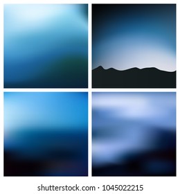 Abstract vector blue black blurred background set. 4 colors set. Square blurred blue backgrounds set - sky clouds sea ocean beach colors