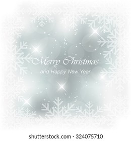 Abstract vector blue Christmas card with shiny effect, stars and snowfall.