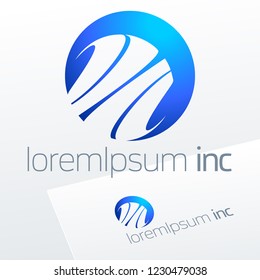 Abstract vector blue Emblem in sphere shape.  Logo for Business, Technology, Corporation.