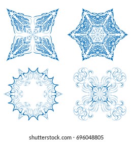Abstract vector blue geometric round frame for logo, symbol, icon, design, snowflake, background. Isolated on white background.  
