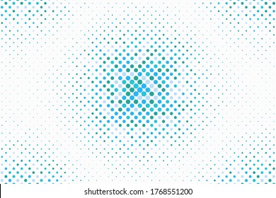 Abstract vector blue and green color halftone small hexagon shapes with dynamic pattern on white background.