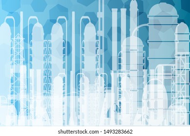 Antecedentes industriales abstractos vectoriales azules con plantas químicas ficticias o fábricas que ilustran la industria del petróleo y el gas, la metalurgia, la revolución industrial.