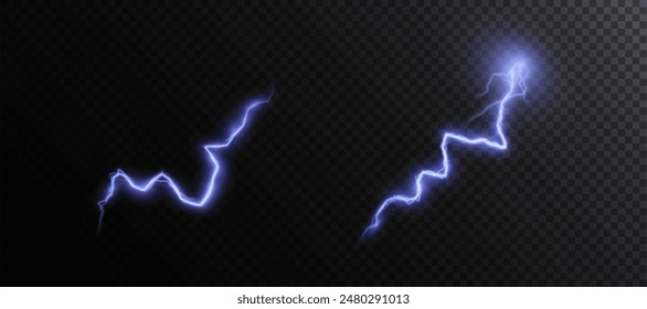 Abstractas relámpago azul Vector sobre un fondo negro. Luz relámpago de Blitz Thunder enciende tormenta de flash Thunderstorm. Fuerza Recargo de energía Trueno. Vector