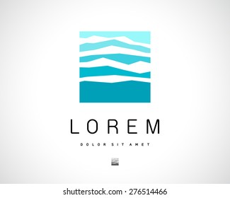 Abstract Vector Blue Logo Design Template. Creative Square Concept Icon. Mountain Symbol