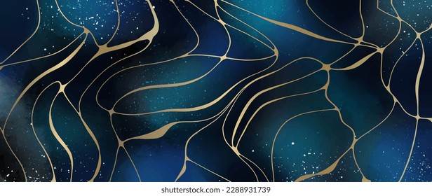 Abstract vector blue luxury background with golden lines for decor, covers, wallpapers, cards and presentations