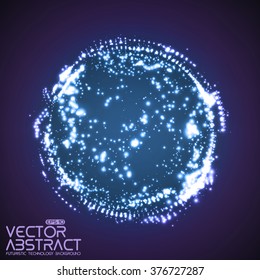 Abstract vector blue mesh on dark background. Futuristic style card. Elegant background for business presentations.  Corrupted point sphere.  Chaos aesthetics.