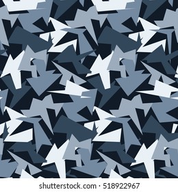Abstract Vector Blue Military Camouflage Background. Pattern of Geometric Triangles Shapes for Army Clothing