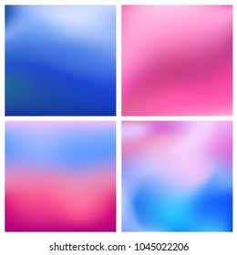 Abstract vector blue pink blurred background set. 4 colors set. Square blurred blue backgrounds set - sky clouds sea ocean beach colors