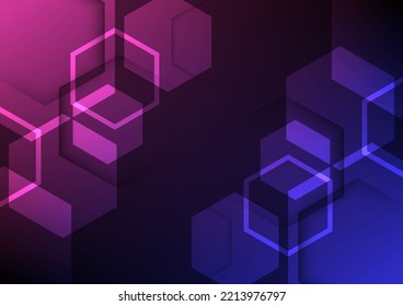 Abstract vector blue and pink hexagons background for Science, technology and medical concept