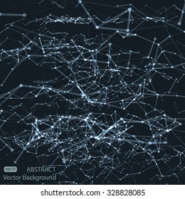 Abstract vector blue polygonal mesh background. Futuristic technology low poly style. Elegant dots for business presentations. Flying debris lines. Illustration eps10