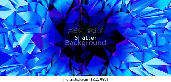 Abstract vector blue purple ice crystal holographic shatter polygonal with space for text copy background