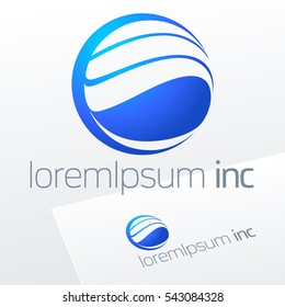 Abstract vector blue sign in sphere shape. Logo for Business, Technology and Corporation.