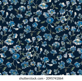 abstract vector blue small flowers all over textiles design illustration digital image can be used for gift paper and clothes patterns