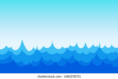Abstract vector blue water wave ocean concept background flat design style illustration.