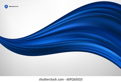 Abstract vector blue wave silk or satin fabric on white background for grand opening ceremony or other occasion