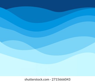 Fondo ondulado azul del Vector Abstractas. Patrón de ondas azules. Ola del lago del verano, fondo inconsútil del Vector abstracto del flujo de agua. Líneas de la onda del lago del verano, paisaje abstracto de la curva del flujo de agua de las olas de la playa, fondo inconsútil vibrante del Vector de la textura textil de seda. Plantilla de Diseño gráfico para folleto, Sitio web, App móvil, folleto. Agua, Ilustración vectorial abstracta de la corriente