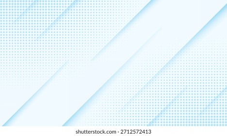 Fondo azul y blanco de Vector Abstractas con líneas diagonales y malla de puntos de semitono. Plantilla de contexto
