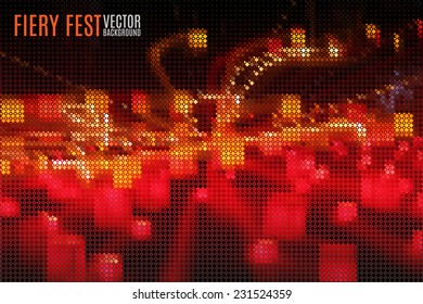 abstract vector blurred background in fiery color palette made of tiny geometric particles