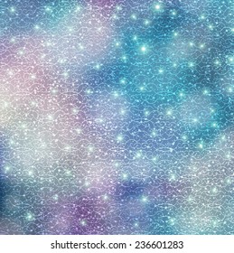 Abstract vector blurred blue Christmas lights bokeh miracle evening background with openwork pattern for design Christmas holiday