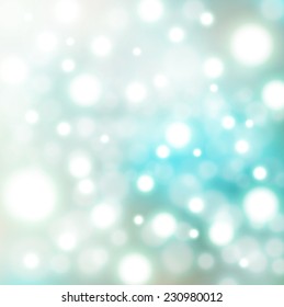Abstract vector blurred Christmas lights bokeh with turquoise background for design Christmas holiday. EPS 10