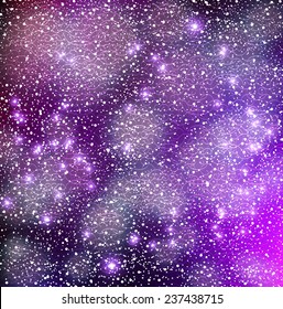 Abstract vector blurred Christmas lights bokeh miracle evening purple background with openwork for design holiday