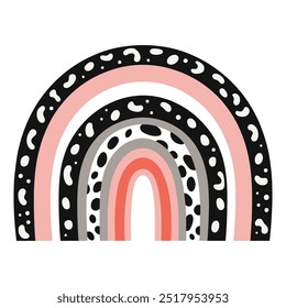 Abstract vector boho rainbow pattern in pastel and black colors on white background