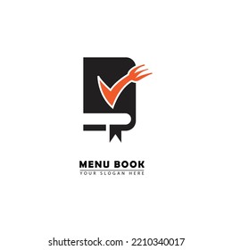abstract vector book restaurant menu logo icon. vector logo graphic red tick combination dining restaurant menu book, simple flat elegant style. great for brands, restaurants, food and drinks.