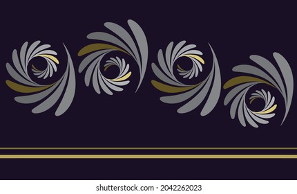 Borde vector abstracto. Flores, hojas, pavos reales, líneas. Aislado del fondo