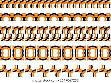 Abstract vector border patterns in repeating black and orange curved shapes. Designed for digital frames, textile design, website dividers, and decorative borders.