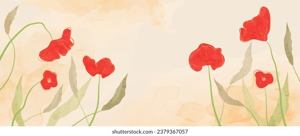 Abstract vector botanical art. Luxury watercolor red poppies texture watercolor background. Artistic design illustration for wallpapers, posters, prints, and packaging.	