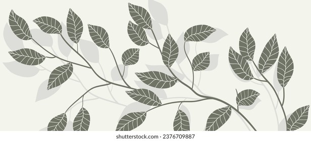 Abstract vector botanical background. Wallpaper with leaves, plants with foliage, tree branches, hand drawn leaves. Green botanical design for cover, prints, wall art.	
