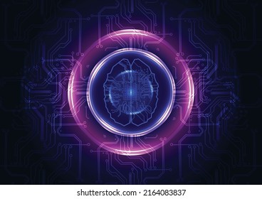 Abstract vector brain  technology design background concept with brain and circuit and ring light effects background, abstract tech, illustration vector design
